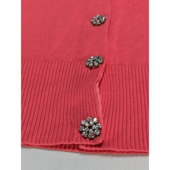 INC Petite Womens M Silk Blend Cardigan Sweater Coral Rhinestone Buttons - Picture 4 of 15